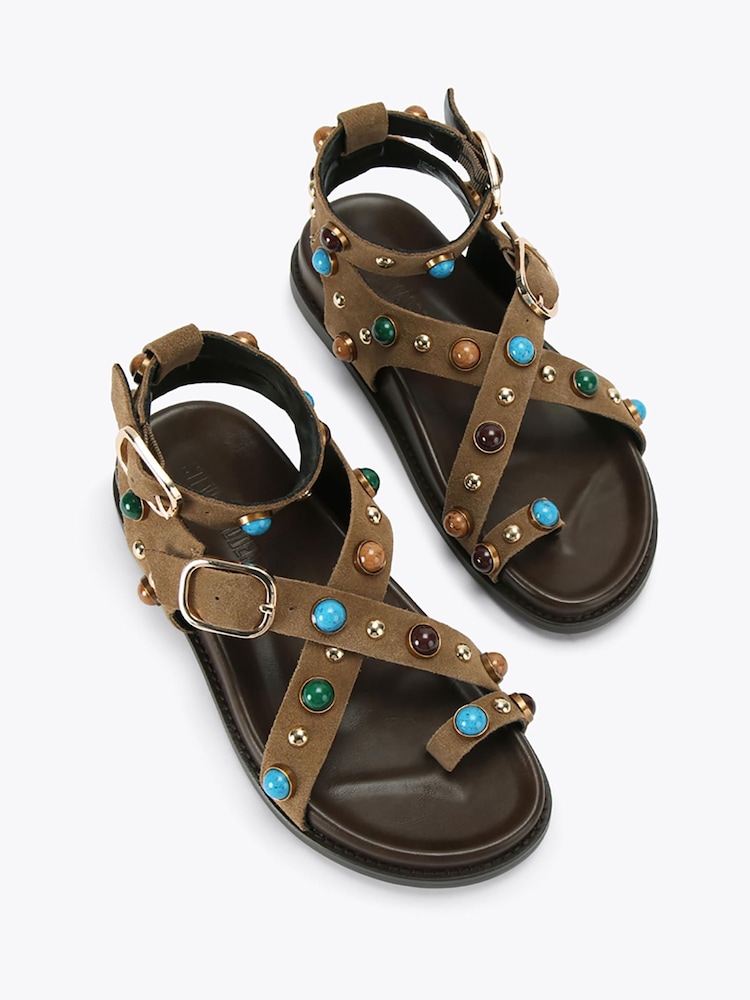 Steve Madden Brown Linear Brown Suede Sandals - Image 2 of 4