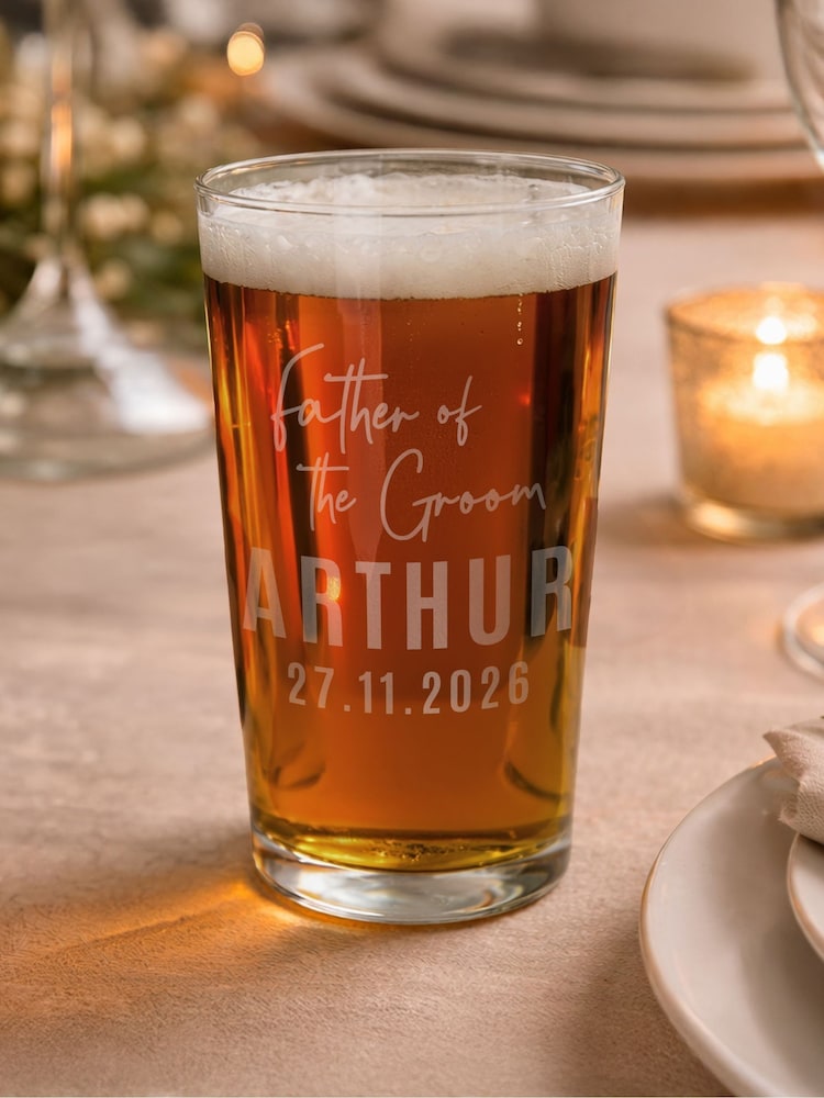 Personalised Father of the Groom Elegant Pint Glass by PMC - Image 1 of 1 Personalised Father of the Groom Elegant Pint Glass by PMC - Image 1 of 1