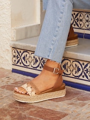 Linzi Brown Harbour Two Part Raffia Flatform Sandals - Image 1 of 5