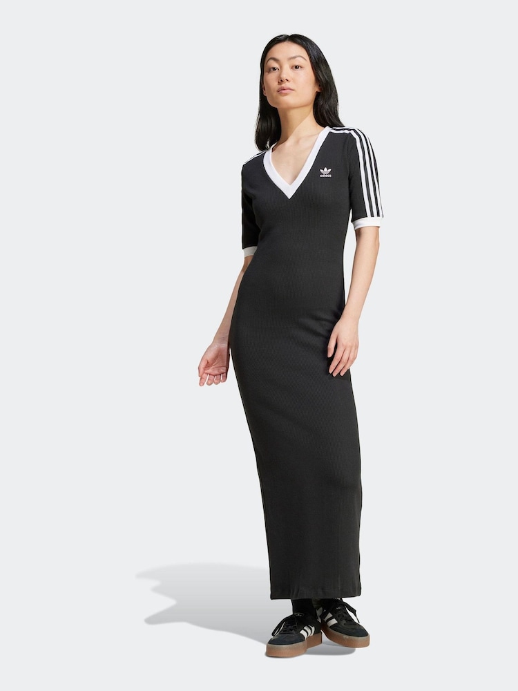 adidas Originals Black 3-Stripes Maxi Dress - Image 1 of 7