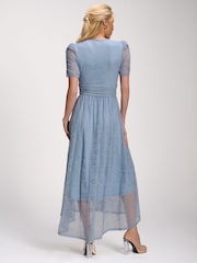 Jolie Moi Blue Lace Ruched Sleeve Dip Hem Maxi Dress - Image 2 of 6