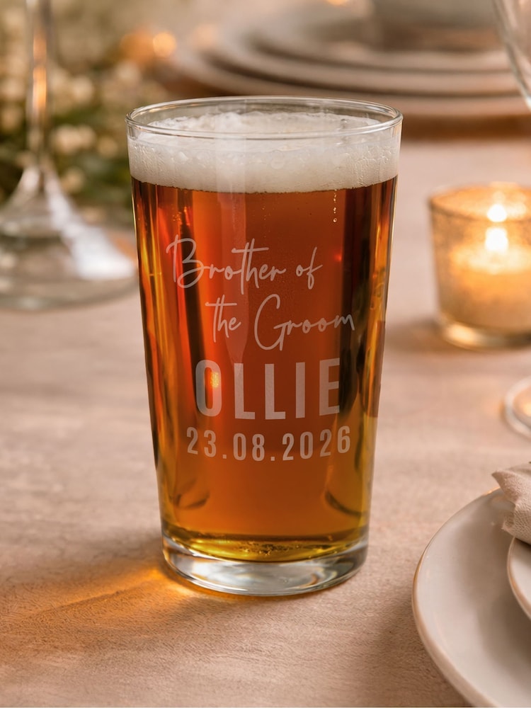 Personalised Brother of the Groom Elegant Pint Glass by PMC - Image 1 of 1 Personalised Brother of the Groom Elegant Pint Glass by PMC - Image 1 of 1