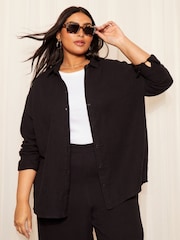 Curves Like These Black Linen Look Oversized Shirt - Image 1 of 4