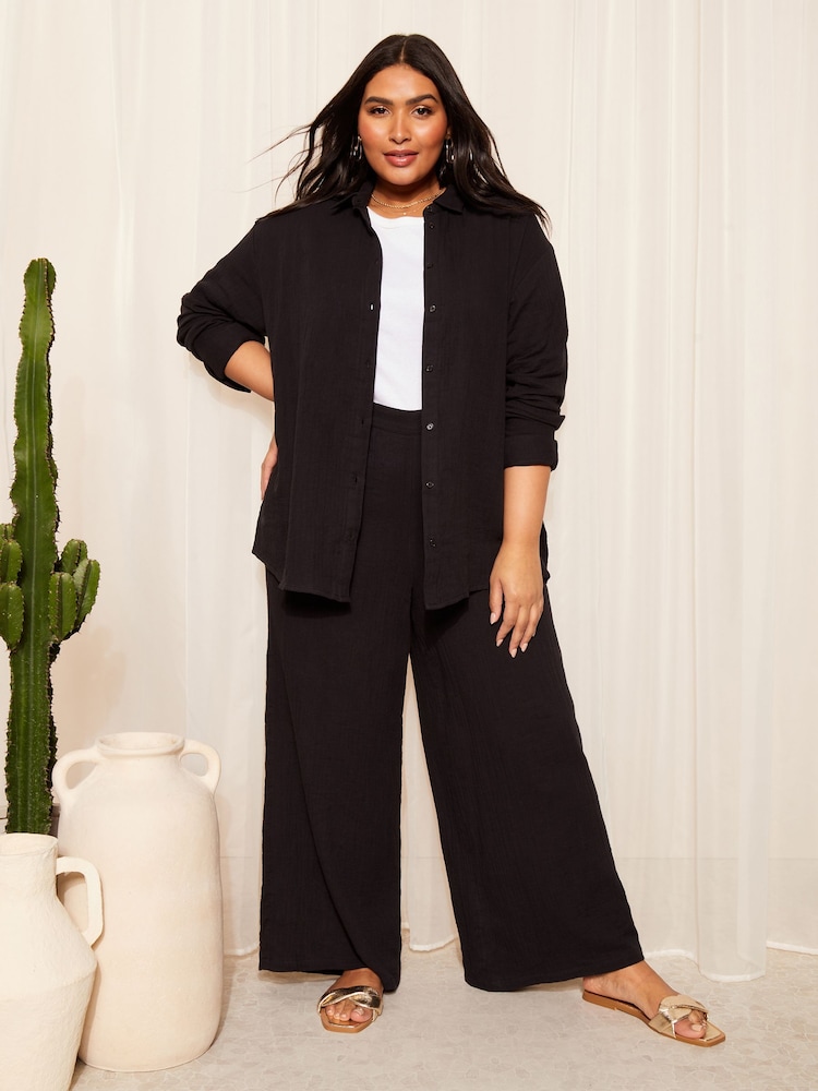 Curves Like These Black Linen Look Oversized Shirt - Image 2 of 4 Curves Like These Black Linen Look Oversized Shirt - Image 2 of 4