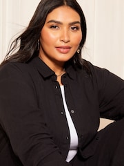 Curves Like These Black Linen Look Oversized Shirt - Image 4 of 4
