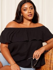 Curves Like These Black Linen Look Bardot Top - Image 2 of 4