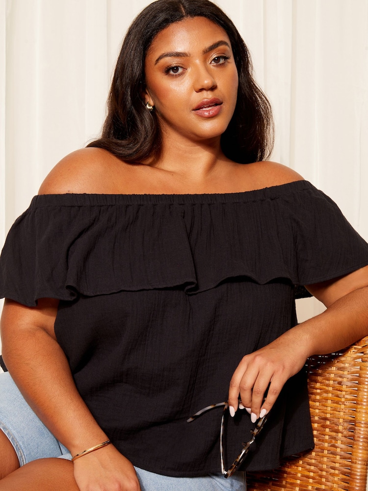 Curves Like These Black Linen Look Bardot Top - Image 2 of 4
