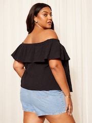 Curves Like These Black Linen Look Bardot Top - Image 4 of 4