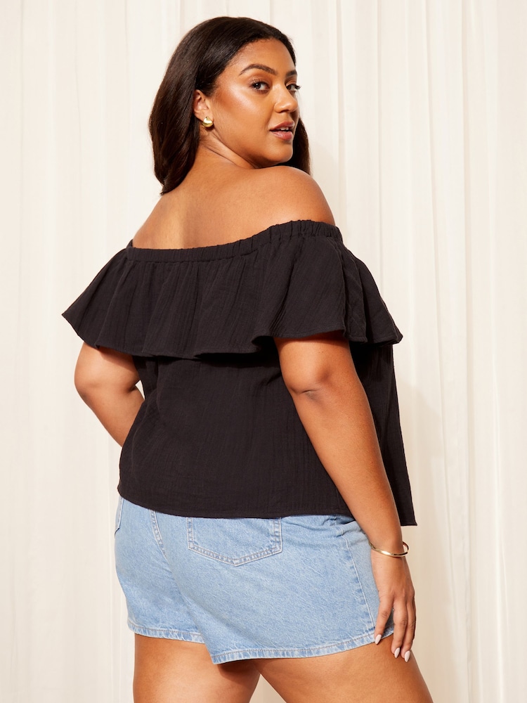 Curves Like These Black Linen Look Bardot Top - Image 4 of 4