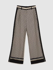 Reiss Navy/Gold Carmine Petite Scarf-Print Wide-Leg Trousers - Image 2 of 7