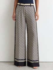 Reiss Navy/Gold Carmine Petite Scarf-Print Wide-Leg Trousers - Image 4 of 7