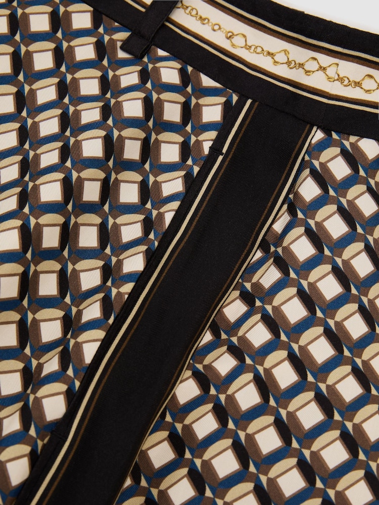 Reiss Navy/Gold Carmine Petite Scarf-Print Wide-Leg Trousers - Image 7 of 7