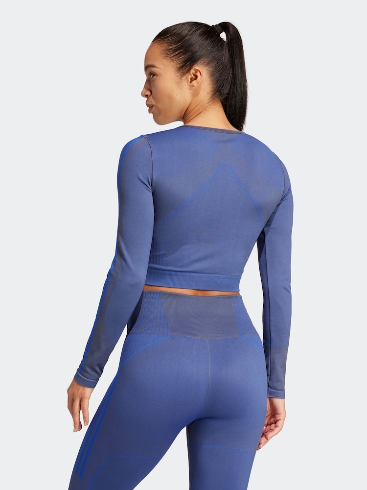 adidas Blue Knit Long Sleeve T-Shirt - Image 2 of 6