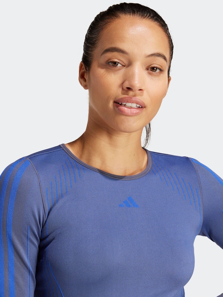 adidas Blue Knit Long Sleeve T-Shirt - Image 6 of 6