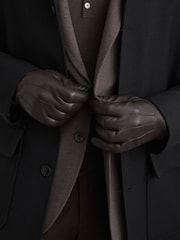 Reiss Brown Monty Nappa Leather Gloves - Image 1 of 4