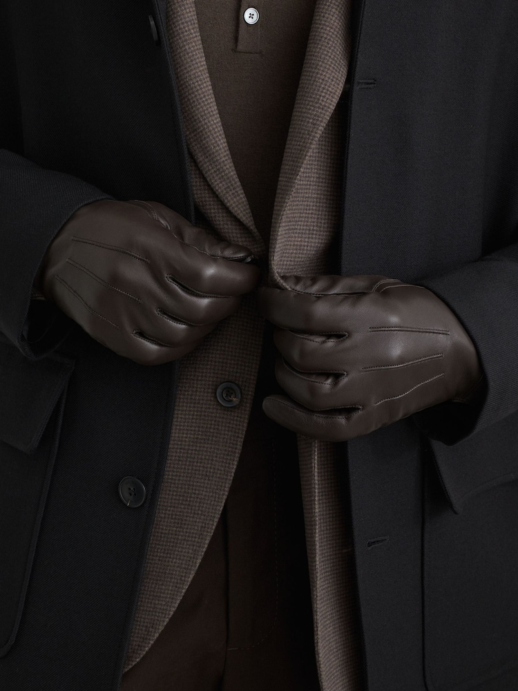 Reiss Brown Monty Nappa Leather Gloves - Image 1 of 4 Reiss Brown Monty Nappa Leather Gloves - Image 1 of 4