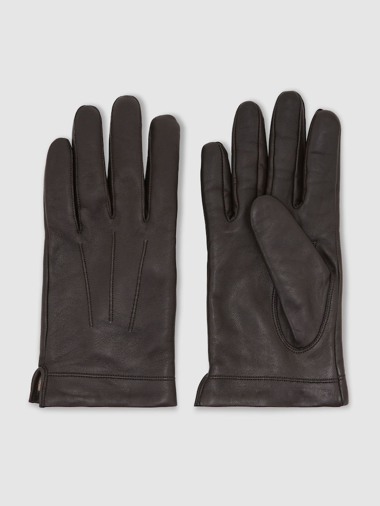 Reiss Brown Monty Nappa Leather Gloves - Image 2 of 4 Reiss Brown Monty Nappa Leather Gloves - Image 2 of 4