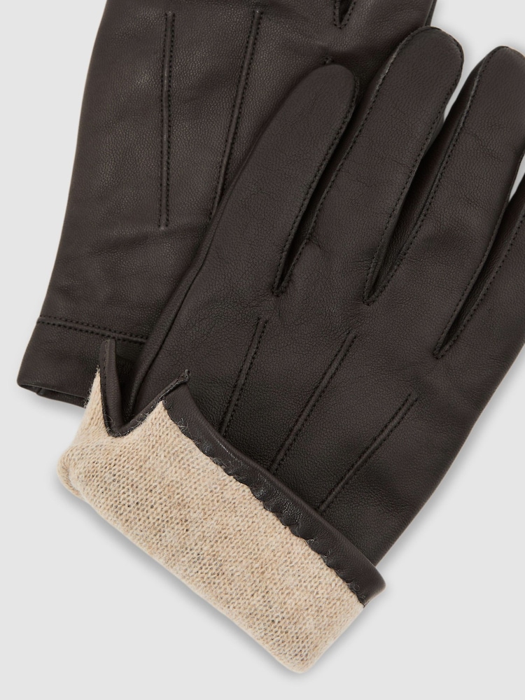 Reiss Brown Monty Nappa Leather Gloves - Image 4 of 4 Reiss Brown Monty Nappa Leather Gloves - Image 4 of 4