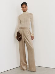 Champagne Neutre - Reiss Gretel Velvet Corduroy Wide-Leg Trousers - Image 1 sur 7