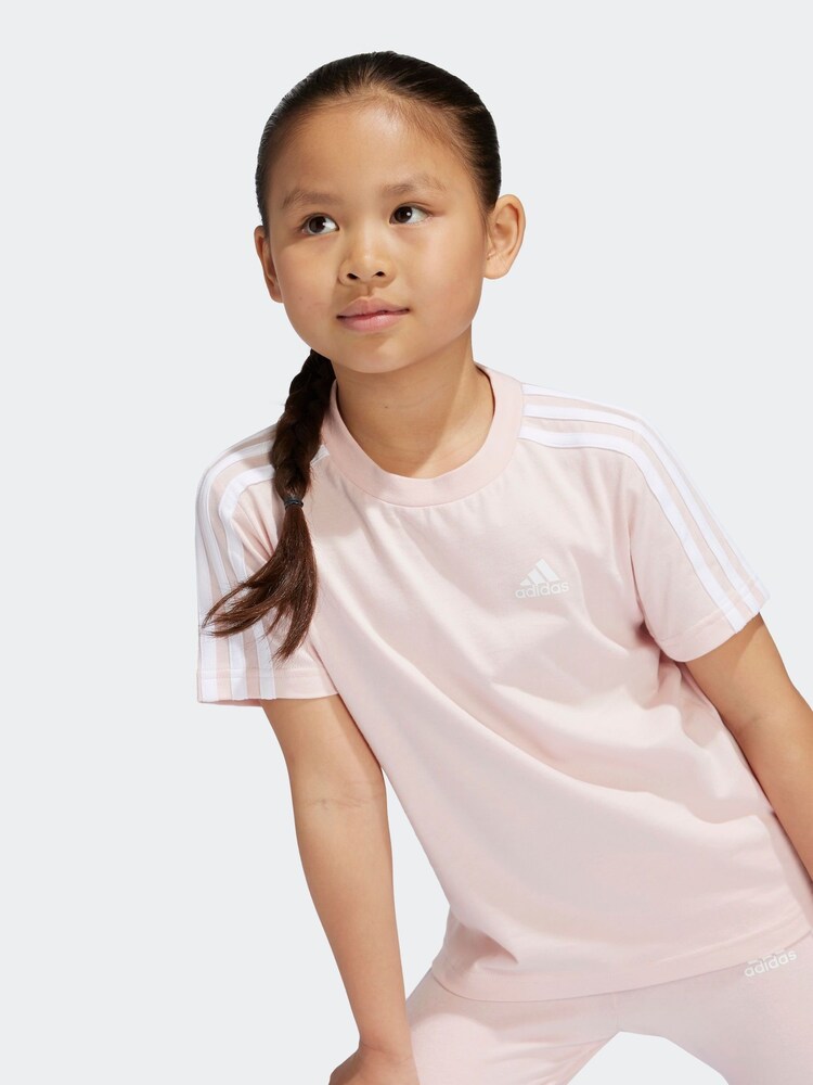 adidas Pink Sportswear Essentials 3-Stripes 100% Cotton T-Shirt - Image 1 of 4