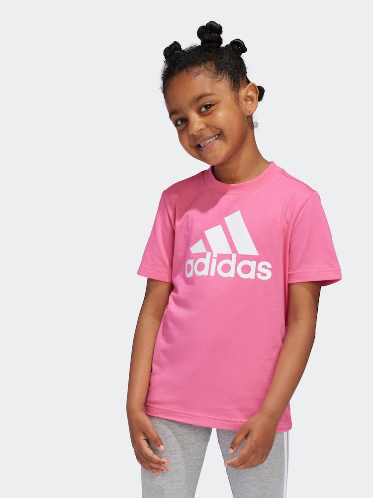 adidas Pink 100% Cotton Sportswear Essentials Logo T-Shirt - Image 1 of 6