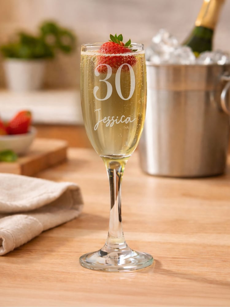 Personalised Big Age & Name Flute Glass by PMC - Image 1 of 4 Personalised Big Age & Name Flute Glass by PMC - Image 1 of 4