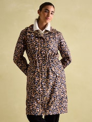 Joules Holkham Tan Leopard Waterproof Packable Raincoat With Hood - Image 1 of 8