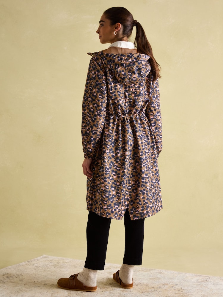 Joules Holkham Tan Leopard Waterproof Packable Raincoat With Hood - Image 2 of 8