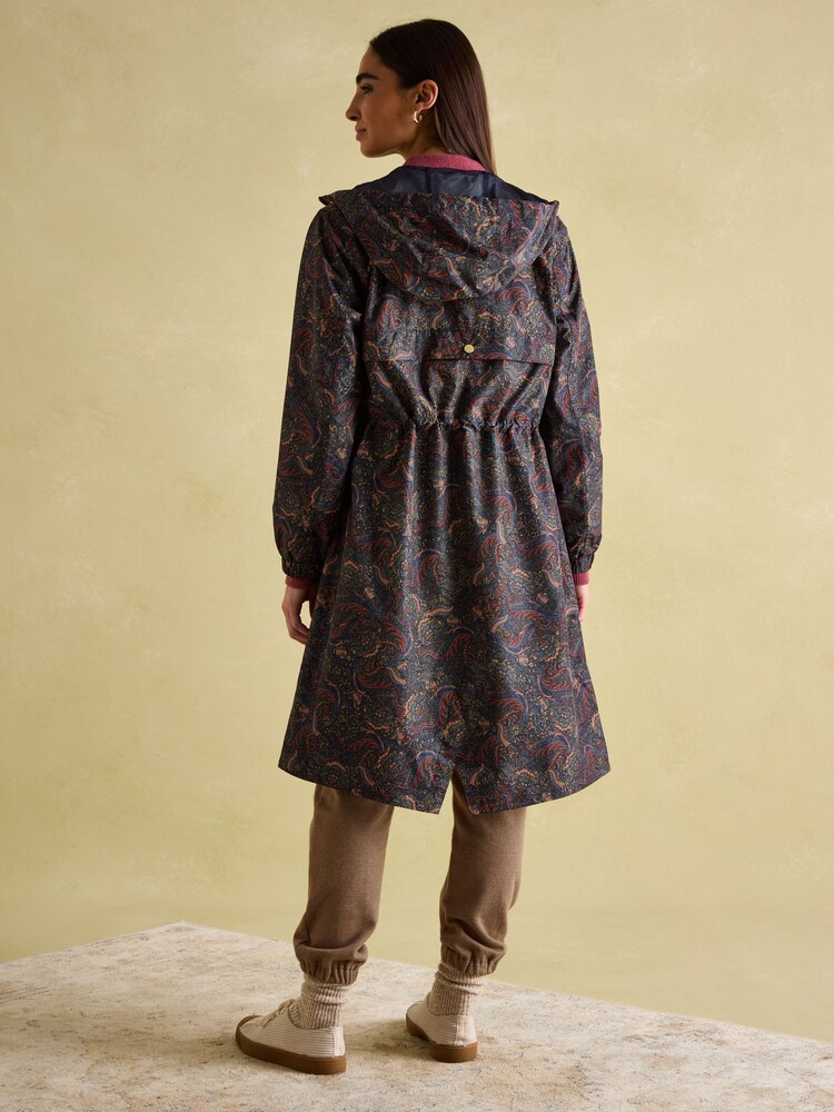 Joules Holkham Navy Blue Paisley Waterproof Packable Raincoat With Hood - Image 2 of 8