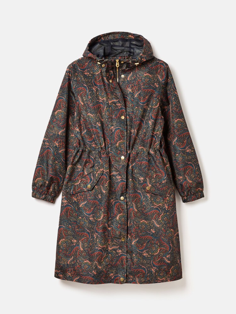 Joules Holkham Navy Blue Paisley Waterproof Packable Raincoat With Hood - Image 8 of 8