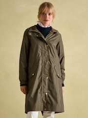 Joules Holkham Khaki Green Check Waterproof Packable Raincoat With Hood - Image 1 of 8