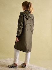 Joules Holkham Khaki Green Check Waterproof Packable Raincoat With Hood - Image 2 of 8