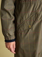 Joules Holkham Khaki Green Check Waterproof Packable Raincoat With Hood - Image 3 of 8