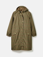 Joules Holkham Khaki Green Check Waterproof Packable Raincoat With Hood - Image 6 of 8