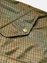Joules Holkham Khaki Green Check Waterproof Packable Raincoat With Hood - Image 7 of 8