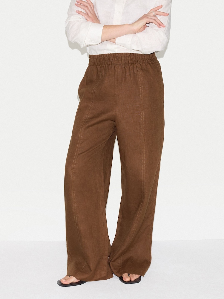 Jigsaw Brown Linen Wide Leg Trousers - Image 1 of 5 Jigsaw Brown Linen Wide Leg Trousers - Image 1 of 5