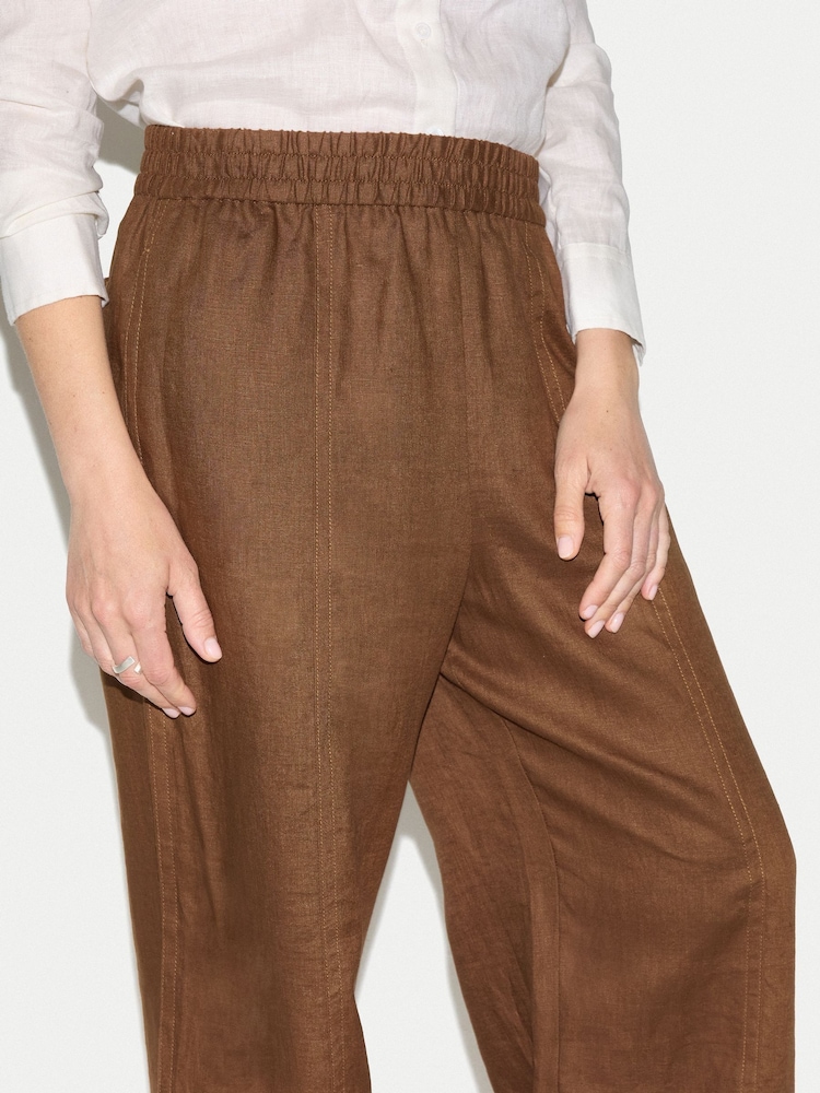 Jigsaw Brown Linen Wide Leg Trousers - Image 2 of 5 Jigsaw Brown Linen Wide Leg Trousers - Image 2 of 5