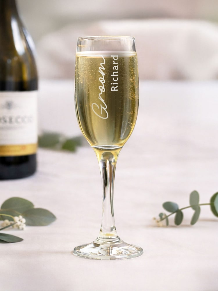Personalised Groom Elegant Flute Glass by PMC - Image 1 of 4 Personalised Groom Elegant Flute Glass by PMC - Image 1 of 4