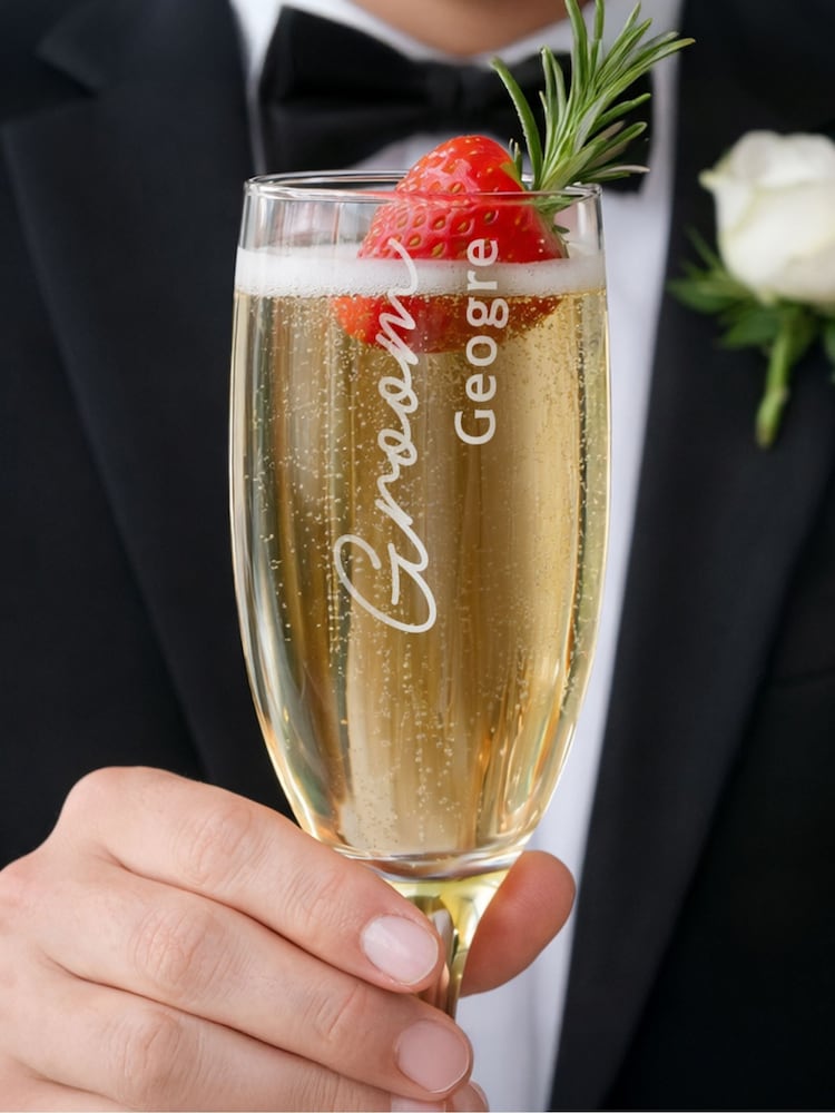 Personalised Groom Elegant Flute Glass by PMC - Image 2 of 4 Personalised Groom Elegant Flute Glass by PMC - Image 2 of 4