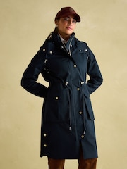 Joules Harpsden Navy Blue Waterproof Long Raincoat with Hood - Image 1 of 10