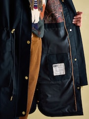 Joules Harpsden Navy Blue Waterproof Long Raincoat with Hood - Image 7 of 10
