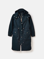 Joules Harpsden Navy Blue Waterproof Long Raincoat with Hood - Image 9 of 10
