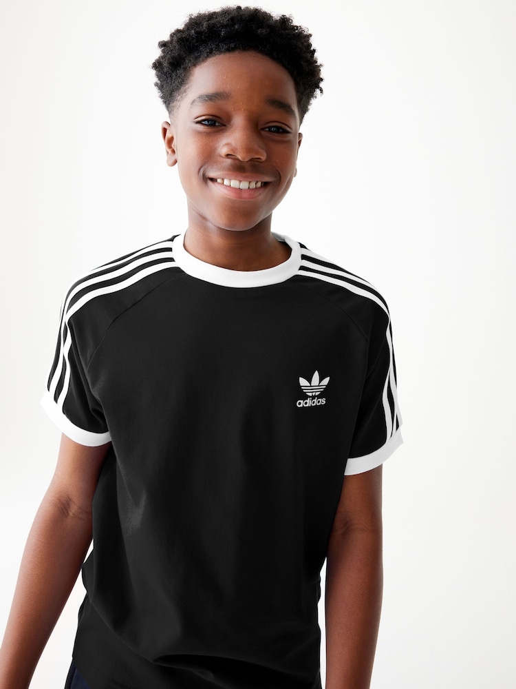 adidas originals Black Kids Originals 3-Stripes 100% Cotton T-Shirt - Image 1 of 4