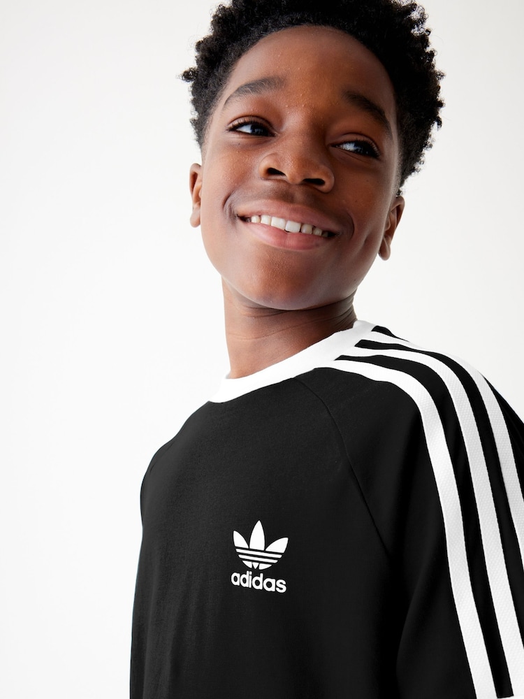 adidas originals Black Kids Originals 3-Stripes 100% Cotton T-Shirt - Image 3 of 4