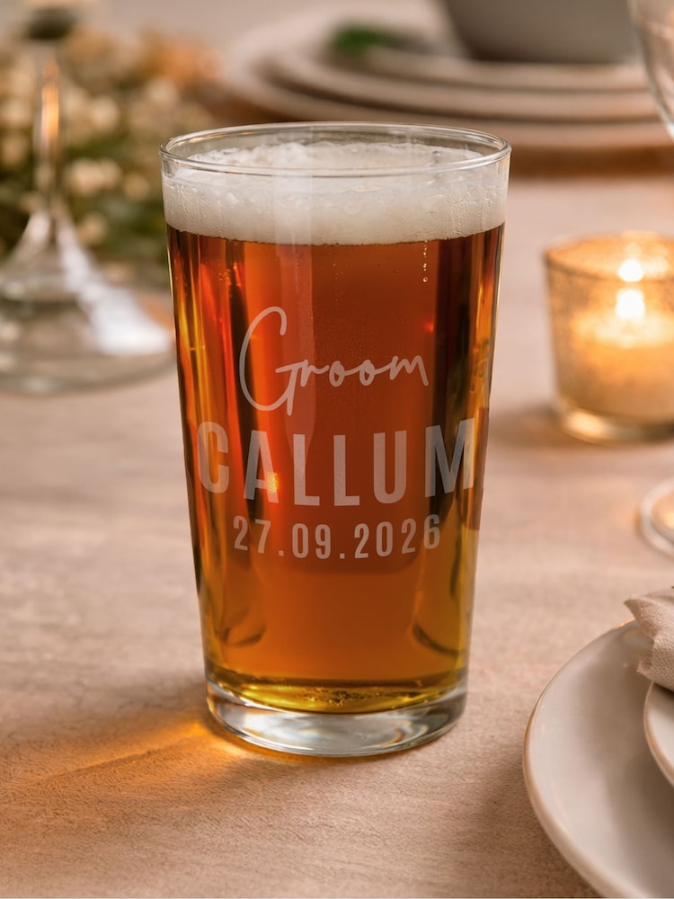 Personalised Groom Elegant Pint Glass by PMC - Image 1 of 3 Personalised Groom Elegant Pint Glass by PMC - Image 1 of 3