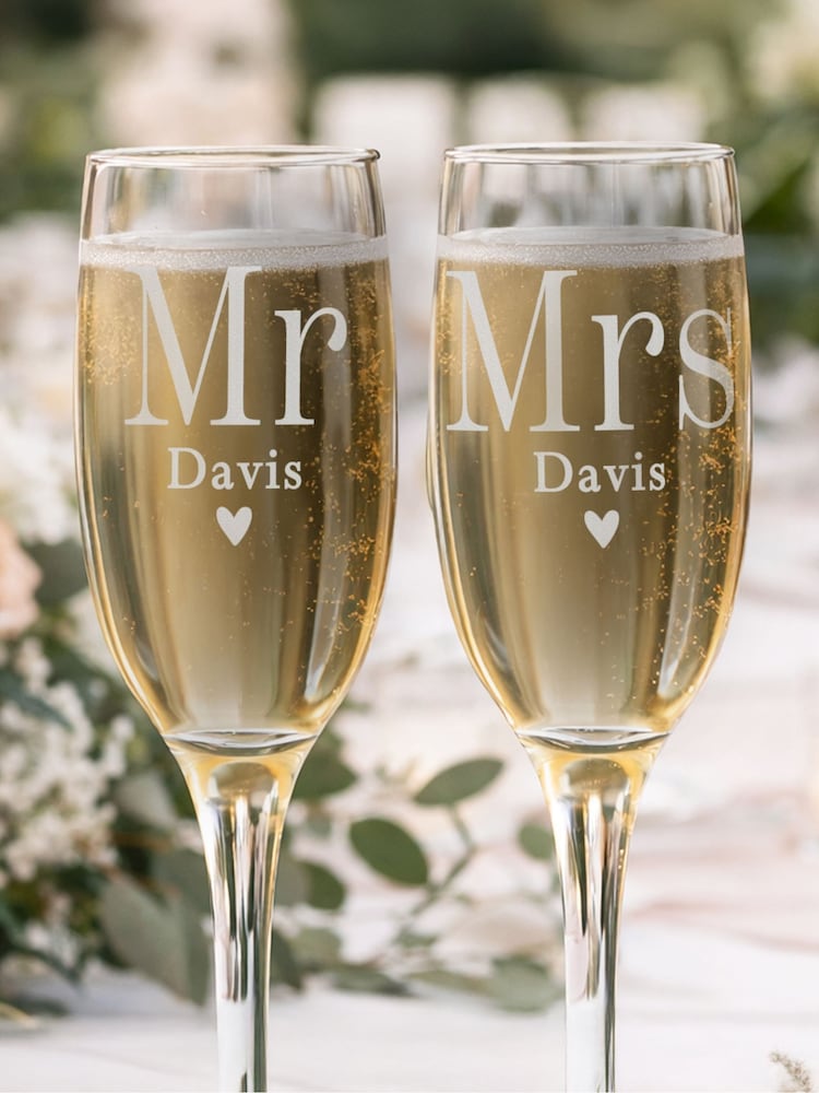 Personalised Mr & Mrs Pair of Flute Glasses by PMC - Image 3 of 3