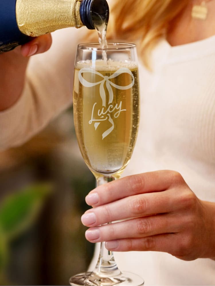 Personalised Bow Flute Glass by PMC - Image 4 of 4 Personalised Bow Flute Glass by PMC - Image 4 of 4
