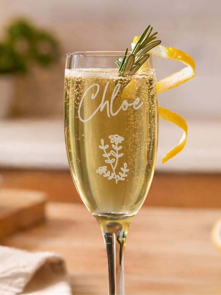 Personalised Flower Motif Flute Glass by PMC - Image 2 of 4 Personalised Flower Motif Flute Glass by PMC - Image 2 of 4