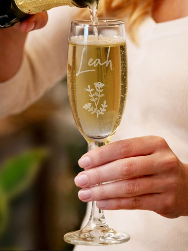 Personalised Flower Motif Flute Glass by PMC - Image 4 of 4 Personalised Flower Motif Flute Glass by PMC - Image 4 of 4