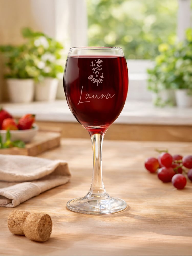Personalised Flower Motif Wine Glass by PMC - Image 1 of 1 Personalised Flower Motif Wine Glass by PMC - Image 1 of 1